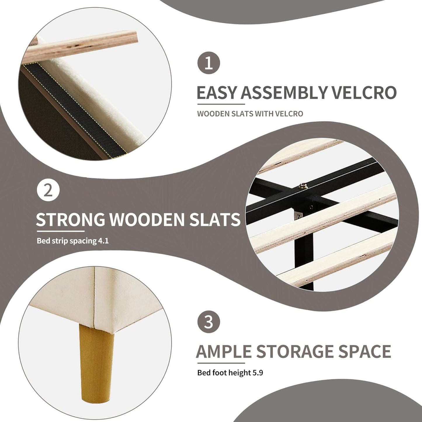 YUHUASHI upholstered Platform Bed Frame/Full Bed Frame/Modern Geometric Double-Wing Design headboard/Velvet Fabric/Easy to Assemble no Noise (Cream, Full)