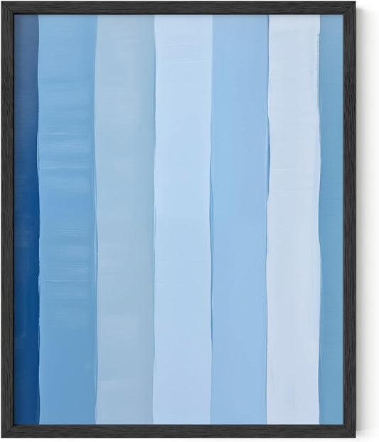 HAUS AND HUES Modern Abstract Wall Art - Blue and Green Living Room Art, Modern Artwork for Walls, Minimalist Picture for Living Room(Painted Stripes, Black Frame, 8x10)