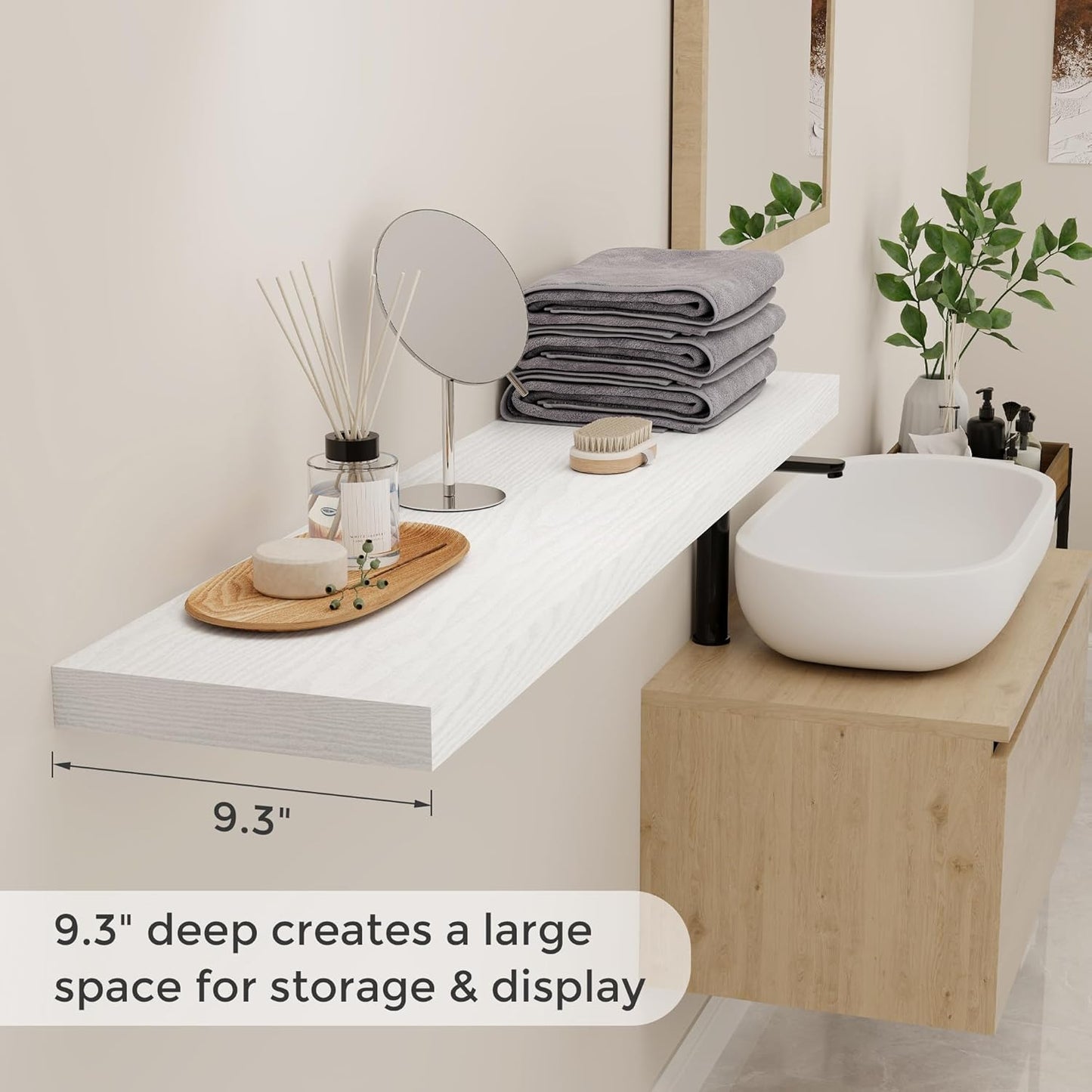 Fun Memories White Floating Shelves 48 Inch Long, Wood Wall Shelves 48x9.3x1.5, 9.3 Inch Deep Floating Shelf for Wall, Large White Shelves for Home Decor & Storage