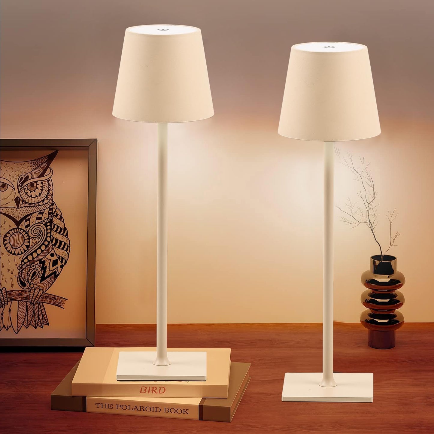 2 Pack Cordless Table Lamps, 3 Colors Stepless Dimming, 5000mAh Rechargeable Battery LED Desk Lamp for Bedroom/Couple Dinner/Desk/Cafe/Dining Room/Terrace