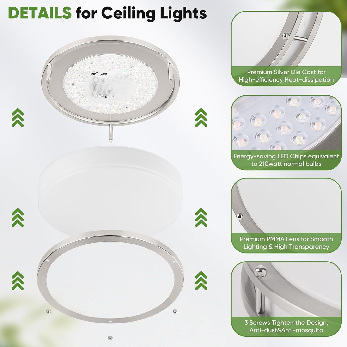 10 Inch LED Flush Mount Ceiling Light, Brushed Nickle Kitchen Lighting Fixture with 2700K/3000K/4000K/5000K/6500K 5 Color Adjusted, Dimmable Modern Round LED Light for Bedroom Living Room, 1-Pack