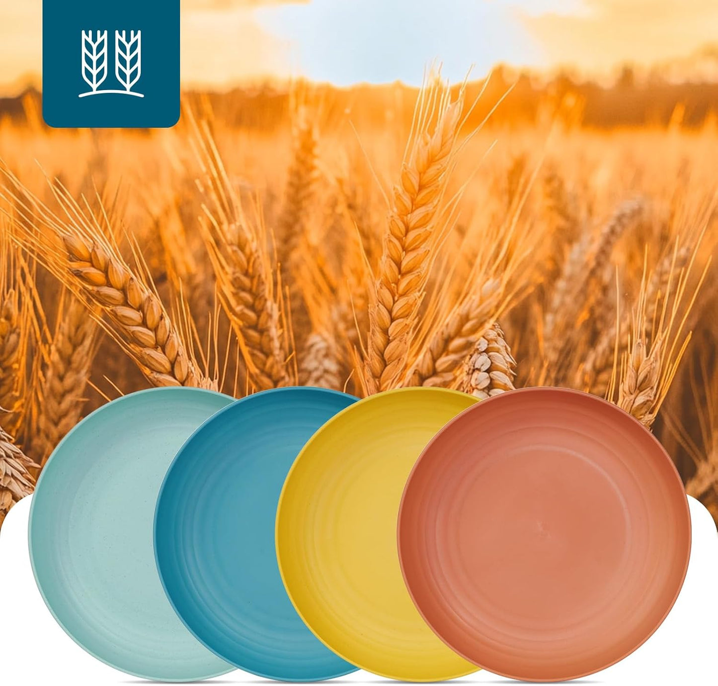 10 inch Deep Dinner Plates Set of 8 Wheat Straw Plates, Unbreakable Dinner Dishes Alternative for Plastic Microwave and Dishwasher Safe for Kitchen with 4 Colors Classic Bright