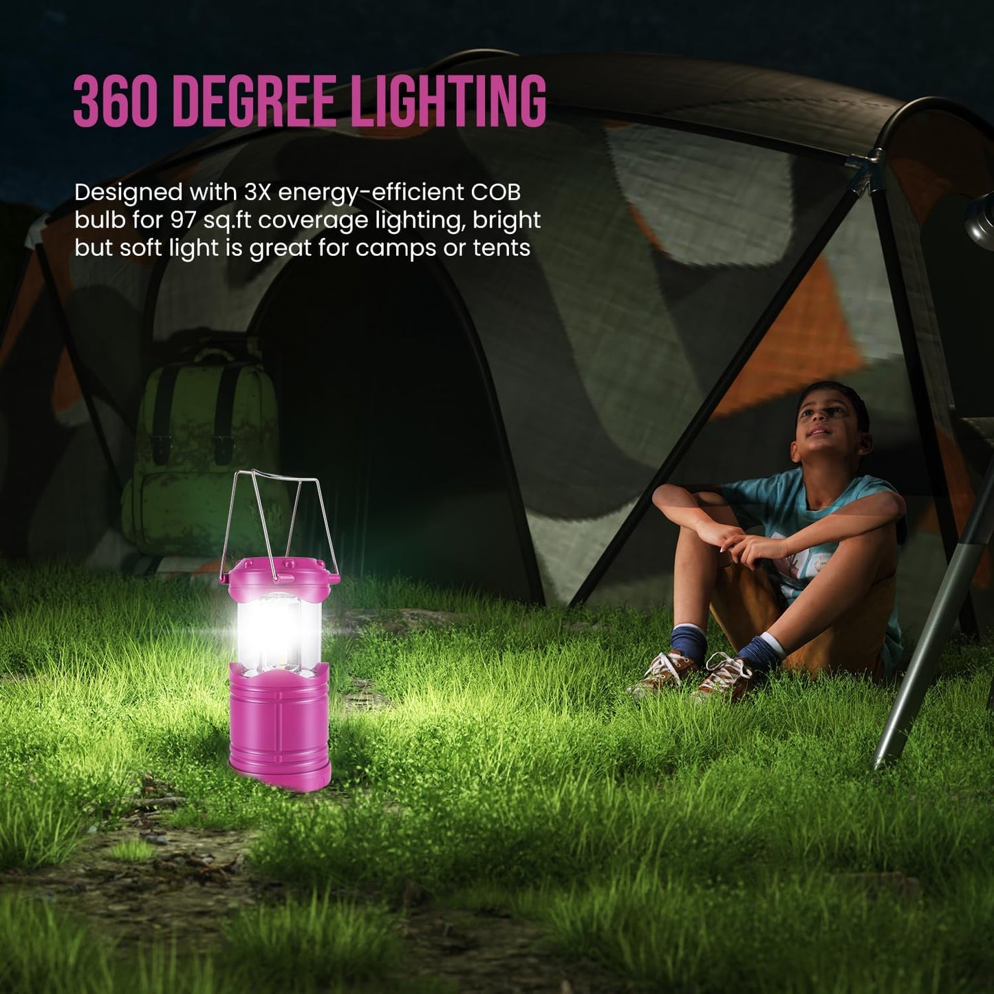 Lichamp LED Camping Lantern, 4 Pack Battery Powered Flashlight for Power Outages, Portable Collapsible Hanging Light Essential for Home, Outdoor, Emergency Lamp Survival Kit Gear for Hurricane, Pink
