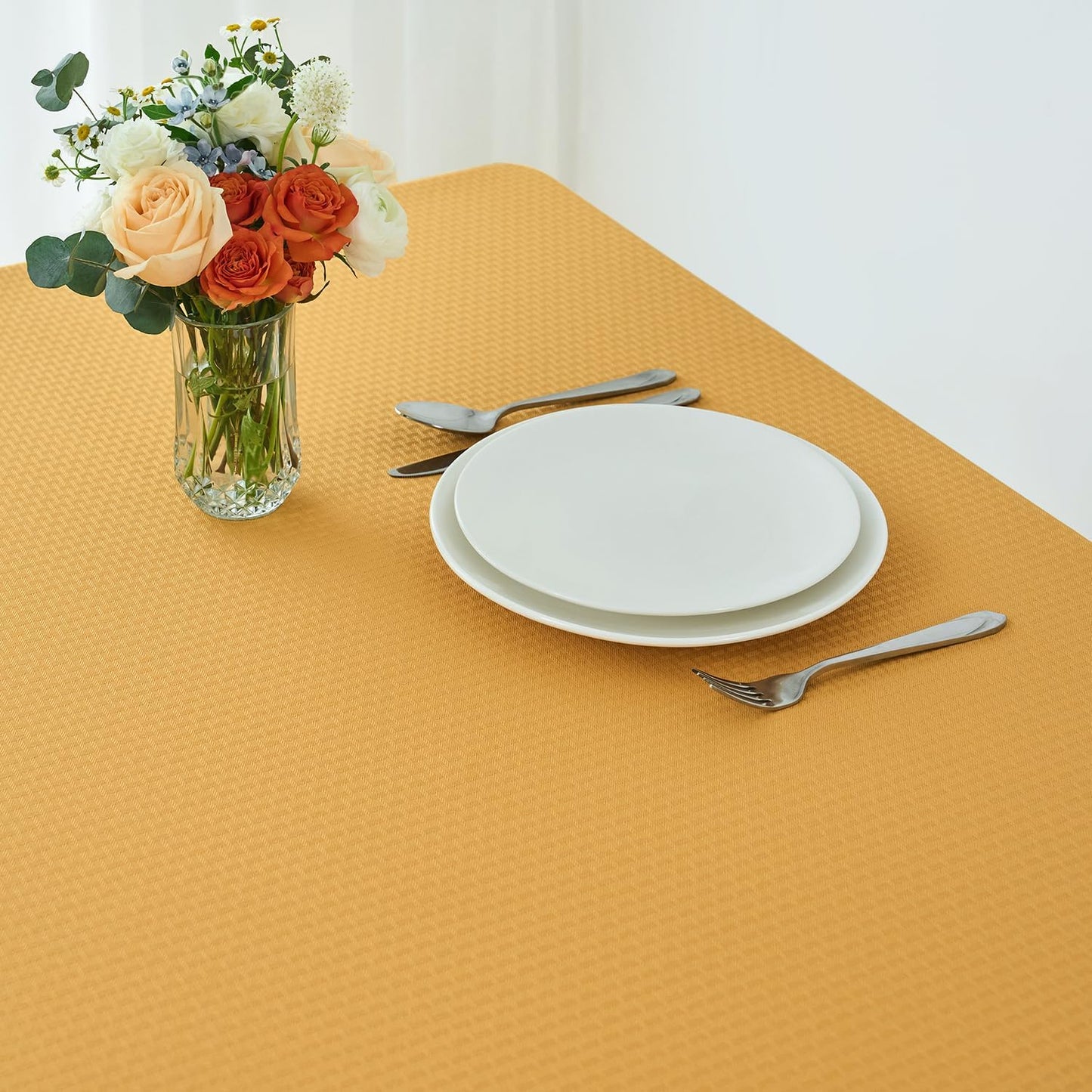 maxmill Square Jacquard Tablecloth Waterproof Spillproof Wrinkle Resistant Soft Weaved Design Table Cloth for Dinner and Party Washable Fabric Cover, Indoor Outdoor Use, 60 x 60 Inch, Ochre Yellow