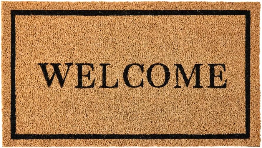 KANKUN Coco Coir Door Mat with Heavy Duty Backing, Welcome Doormat (17" x 30"), Doormat Entrance (Welcome2)