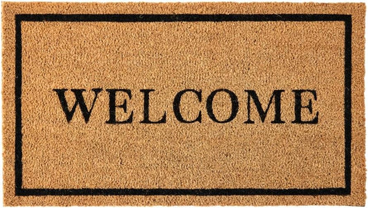 KANKUN Coco Coir Door Mat with Heavy Duty Backing, Welcome Doormat (17" x 30"), Doormat Entrance (Welcome2)