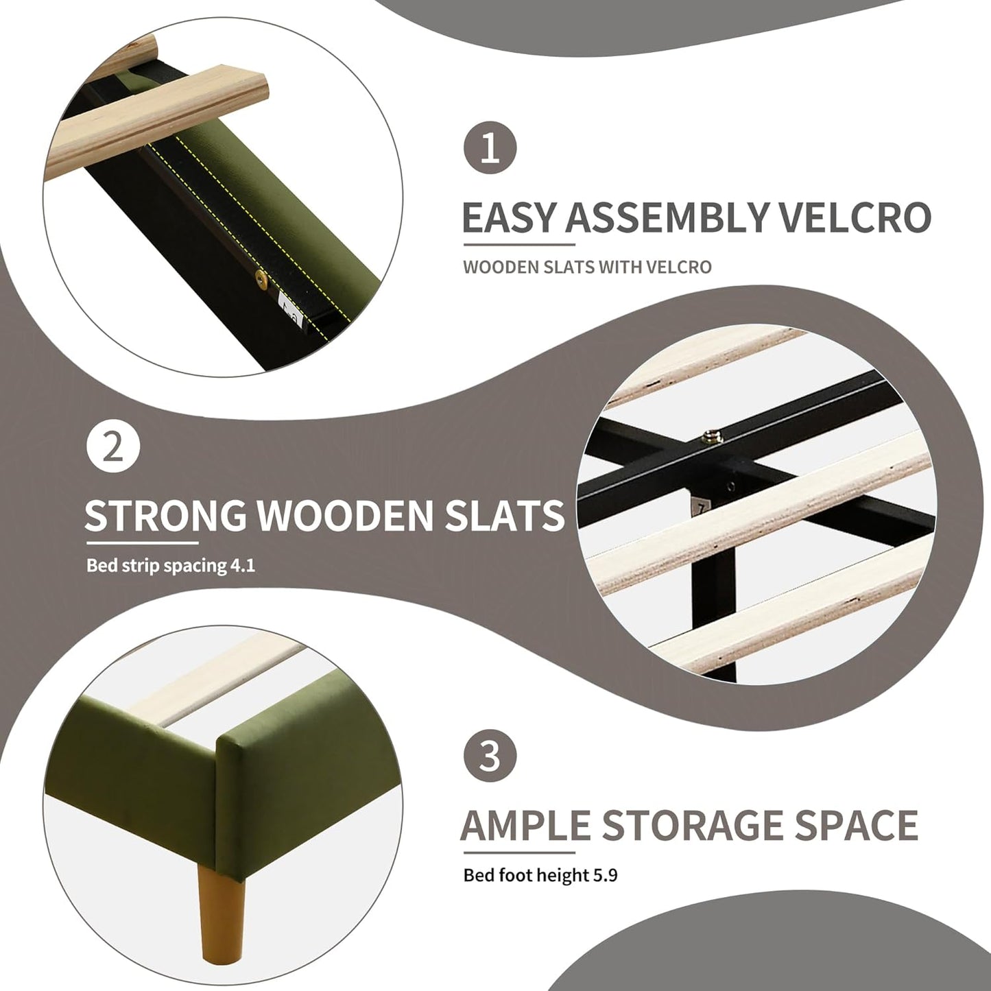 YUHUASHI upholstered Platform Bed Frame/King Bed Frame/Modern Geometric Double-Wing Design headboard/Velvet Fabric/Easy to Assemble no Noise (Grass Green, King (U.S. Standard))