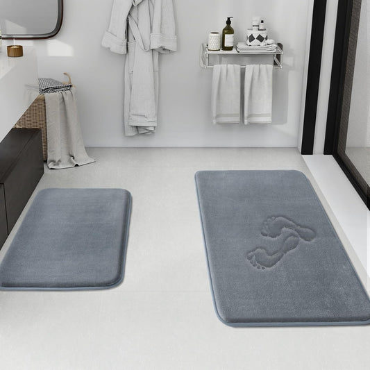 HUXMEYSON Bathroom Rugs Sets 2 Piece, Non-Slip & Quick Dry Bath Mat Set, Ultra Soft Velvet Bath Rugs for Bathroom, Toilet and Shower Floor, Grey