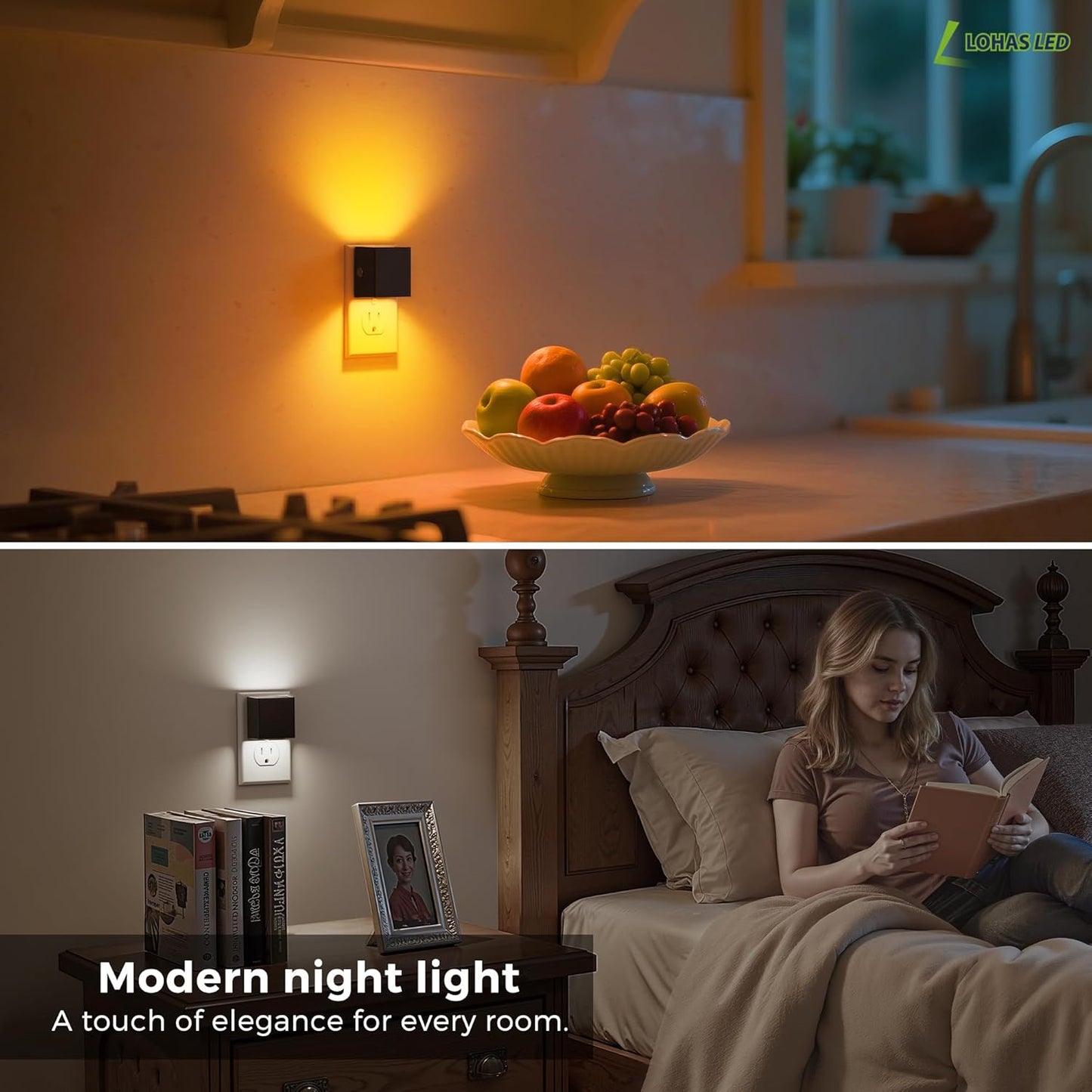 L LOHAS LED Night Lights Plug into Wall,[2-Pack] Plug in Night Light with Dusk to Dawn Sensor,3CCT 1600K/2700K/5000K,Brightness Adjustable,Nightlight for Adults Bathroom Bedroom