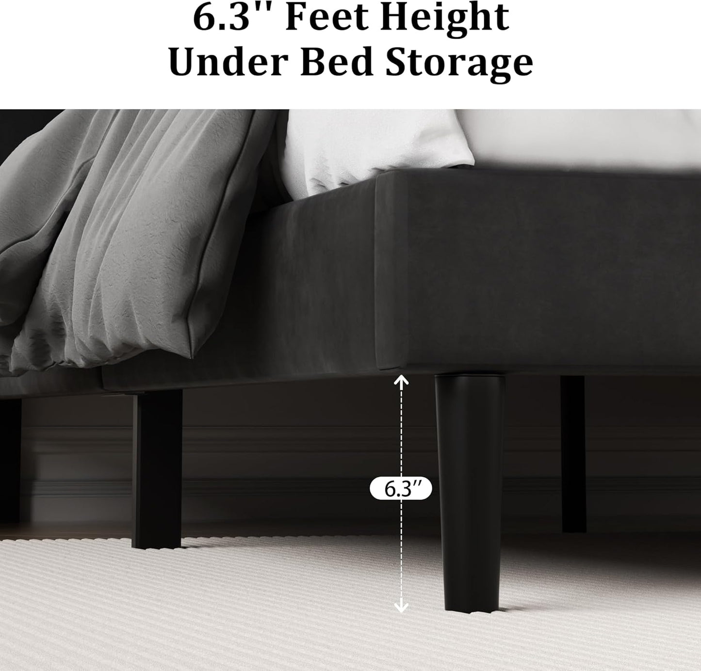 Full Size Platform Bed Frame with Upholstered Velvet Button Tufted Headboard, Mattress Foundation with Wooden Slat Support, No Box Spring Needed, Easy Assembly, Noise Free, Black