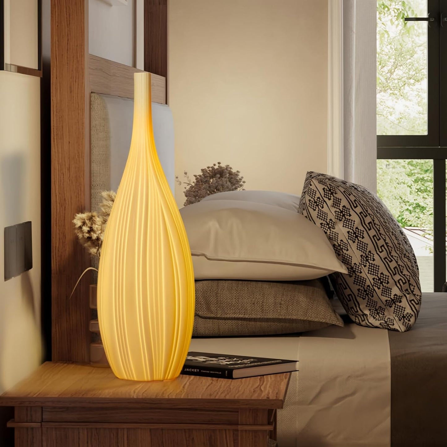 RONDURE 20.6" Modern Ceramic Table Lamp, Modern Bedside Lamps for Bedroom, Living Room and Nightstand, White Translucent Ceramic Shade, Warm Ambient Lighting, Home Decor