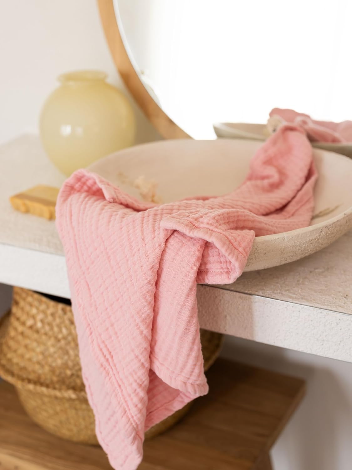 Muslin Hand Towel Pack of 4-18"x34" Inch Large Size, 100% Turkish Cotton, Thin, Soft, Quick-Dry, Lint-Free, Hand Towels (Light Pink, Pack of 4 Hand Towels)