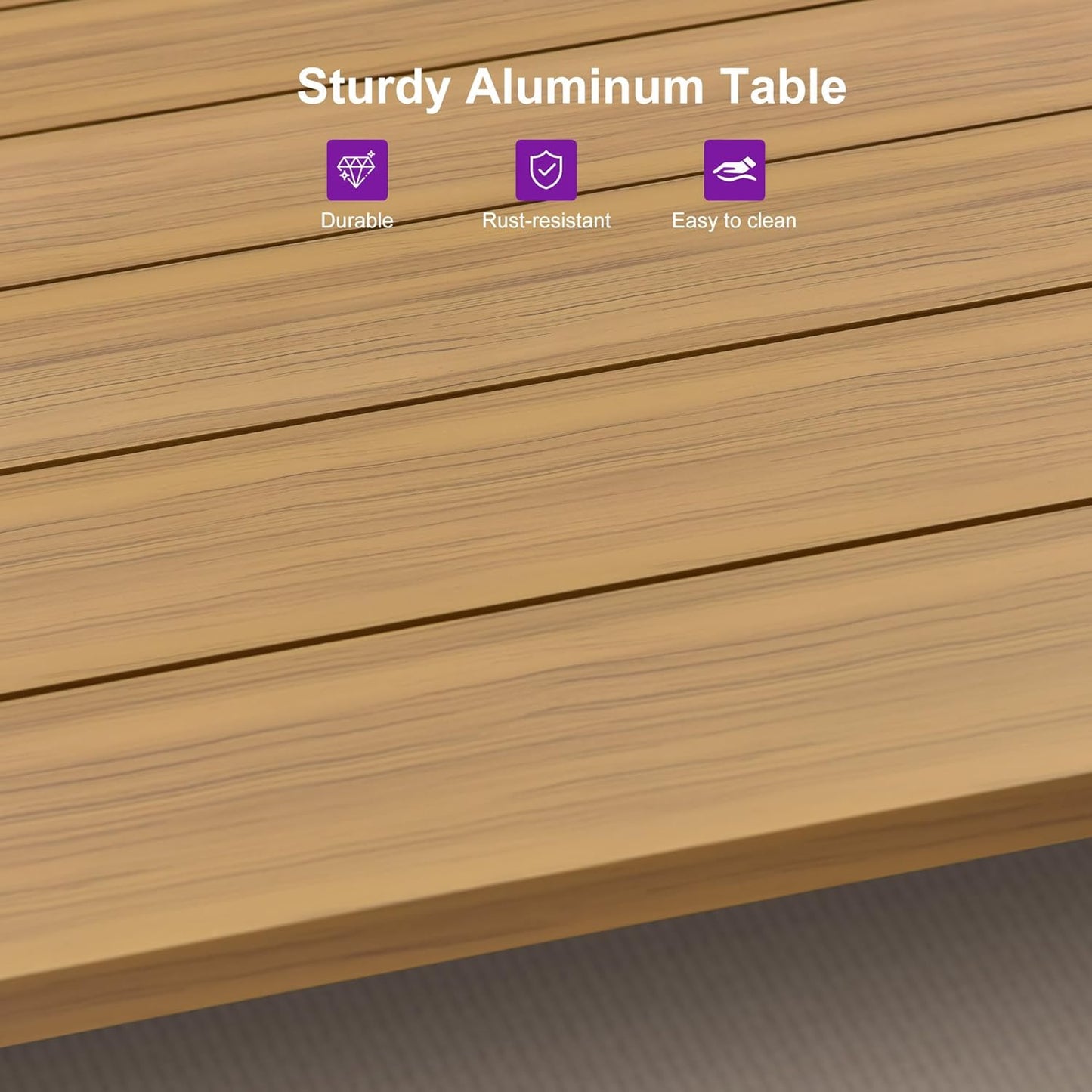 PURPLE LEAF 14 Pieces Outdoor Dining Set All-Weather PE Rattan Outdoor Patio Furniture Set with All Aluminum Frame Square Table and Chairs Set for Lawn Garden Backyard Deck, Teak