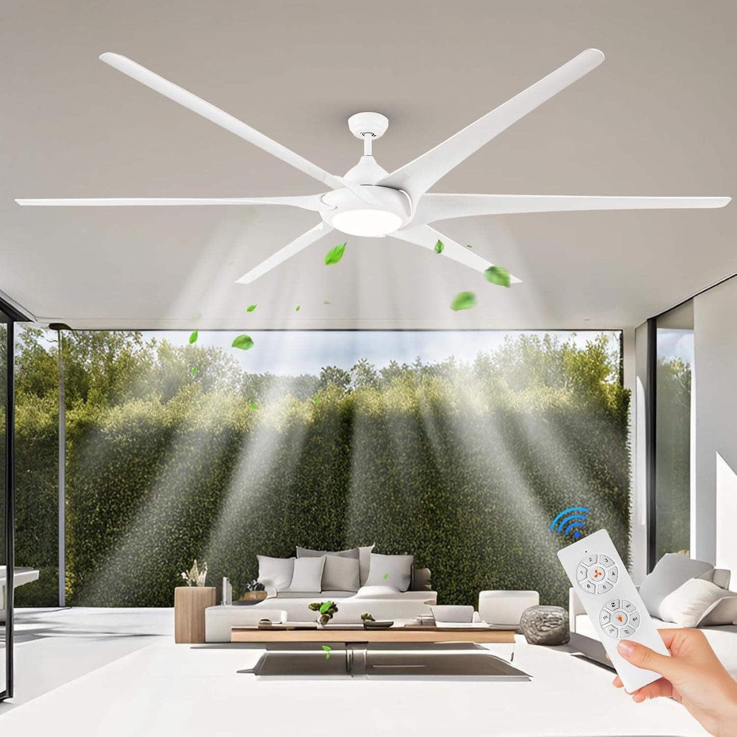 100in White Large Ceiling Fan with Lights Remote Control 6-Blade Outdoor Ceiling Fan Light for Patio, Multi-Speed Reversible Airflow for Garage Home Office Gym Room Living Room