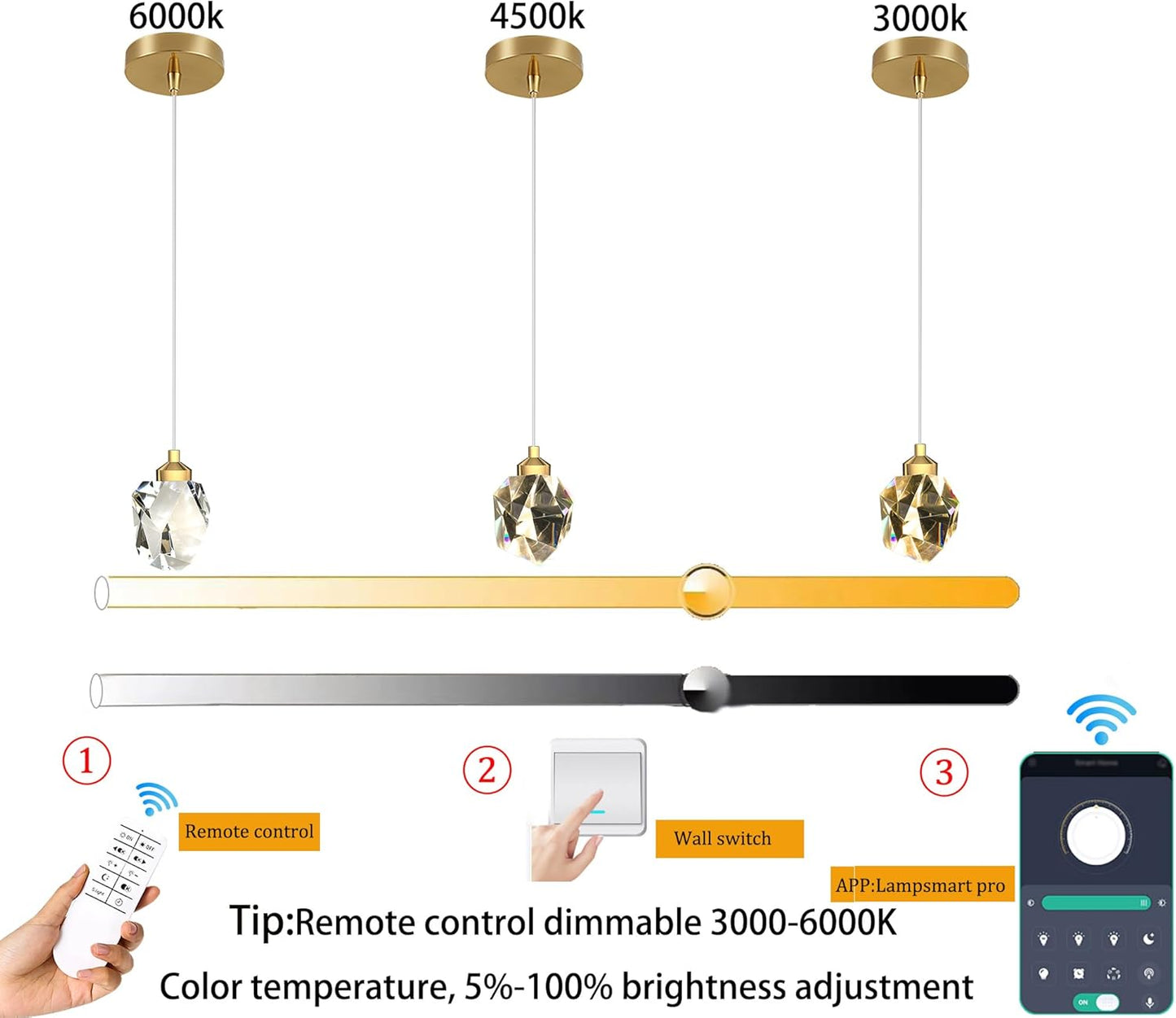 1-Light Gold Pendant Light Fixtures,Mini Crystal Chandelier for Entyway Bedroom Dimmable Pendant Light Kitchen Island 5W