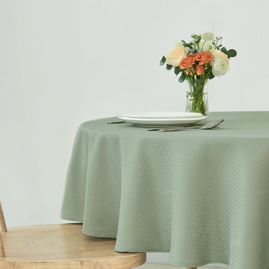 maxmill Round Weaved Texture Design Tablecloth Spill-Proof Wrinkle Free Soft Washable Table Cloth for Circular Table Cover, for Dining Room Banquet Parties Holiday Dinner, 70 Inch Sage Green