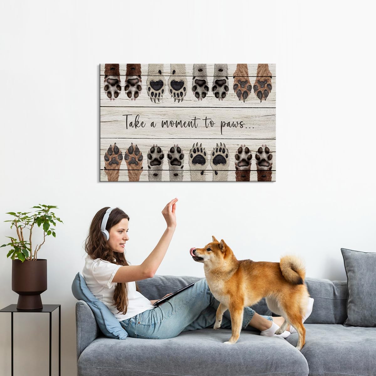 Dog Decor Animal Wall Art Take a Moment to Paws Decor Dog Poster Animal Posters Dog Painting Paw Print Decor Dog Canvas Art Puppy Paw Print Paws Print Wall Art for Living Room Decor (28''Hx40''W)