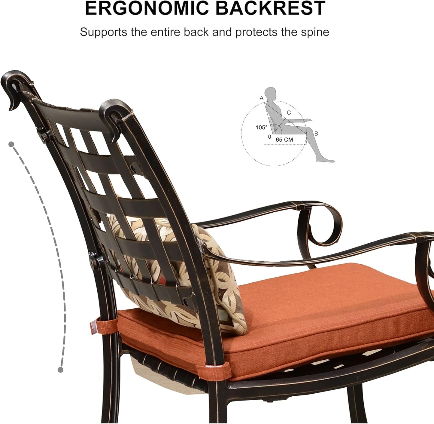 PURPLE LEAF 5 Pieces Patio Dining Set Cast Aluminum with 4 Armchairs and 47" Round Table, Cushion and Pillow Included, for Lawn Yard Garden Outdoor Dining Set, Brick Red