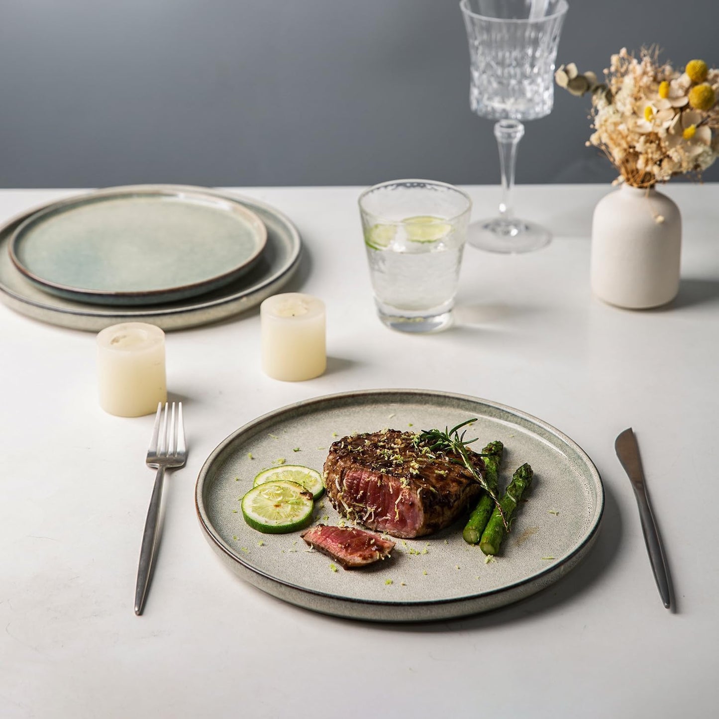 AmorArc Stoneware Dinnerware Sets for 4,Round Reactive Glaze Ceramics Plates and Bowls Set,Highly Scratch Resistant Dishware | Dishwasher & Microwave Safe Dishes Set,Service for 4 (12pc)