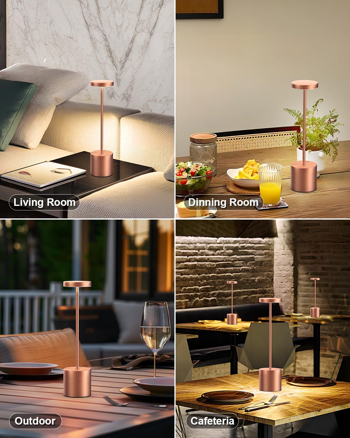 Cordless Table Lamps Rechargeable Set of 2, Portable LED Desk Lamp, 5000mAh Battery Powered Wireless Table Light - 3 Color Dimmable Lighting for Restaurant Dining Patio Outdoor Bedroom(Rose Gold)