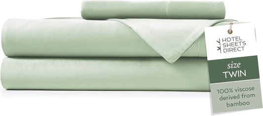 Hotel Sheets Direct 3 Piece Bed Sheet Set Twin Size, 100% Viscose Derived from Bamboo Sheets Set with 1 Pillowcase, Cooling & Breathable Luxury Bedding, Moisture-Wicking & Silky Soft, Light Green