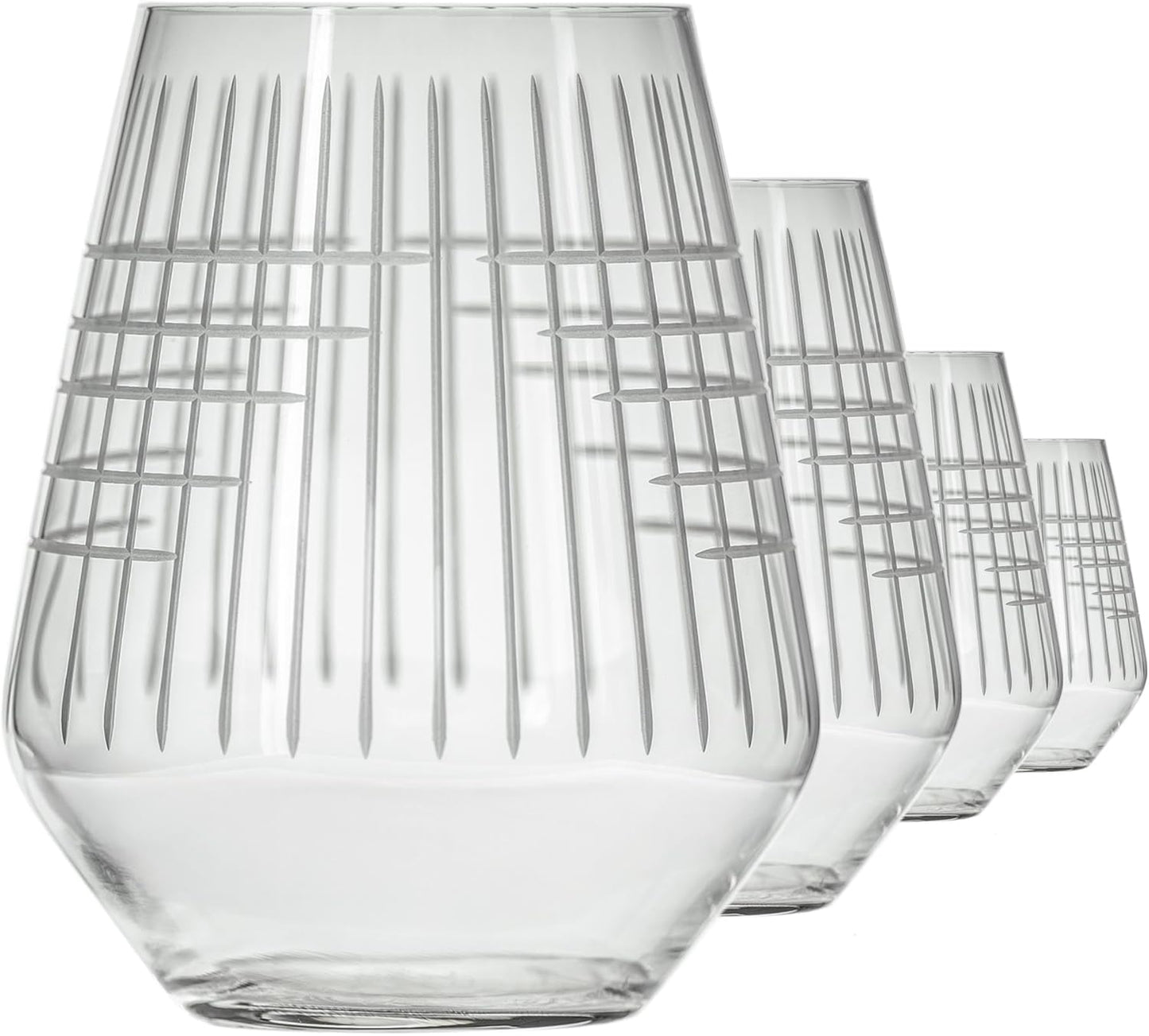 Rolf Glass Matchstick Stemless Wine Tumbler 18 ounce - Stemless Wine Glasses Set of 4 – Lead-Free Crystal Glass - Etched Tumbler Glasses - Made in the USA