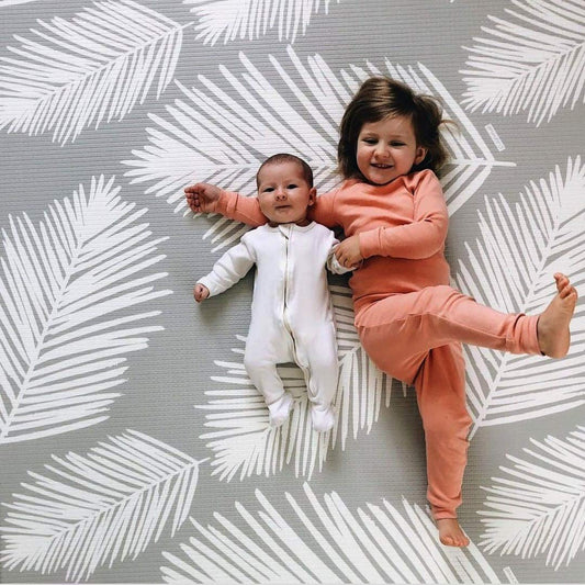 Cushmat Stylish Reversible Foam Play Mat (Large, Palm Gray - Blue Diamonds) - Soft, Waterproof, Durable Play mat for Infants, Babies, Toddler, Kids & Grownup - 6.5ft x 4.5ft