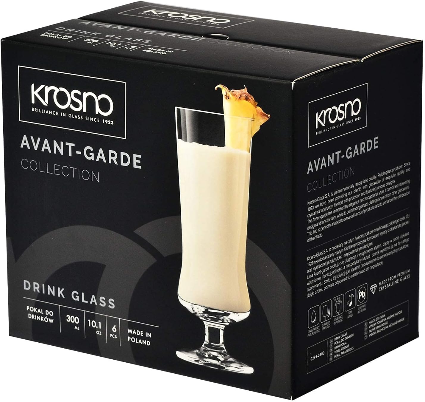 Krosno Pina Colada Cocktail Drinking Glasses, Set of 6, 10.1 oz, Avant-Garde Collection, Perfect for Alcoholic and Non Alcoholic Cocktails or Frozen Coffee, Dishwasher Safe, Made in Europe