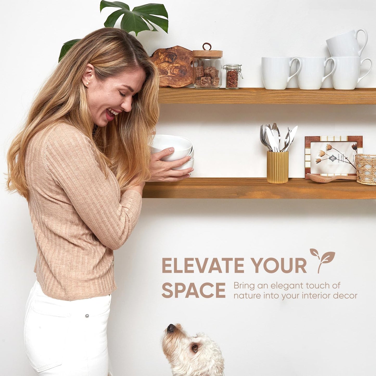 Homeforia 48 inch Golden Oak Floating Shelf, High End Solid Real Wood 48inch Small Floating Shelves for Wall Mounted, Oak Wooden 48in Floating Shelves, Heavy Duty Bracket, 48 X 6.5 X 1.75 in, Set of 2