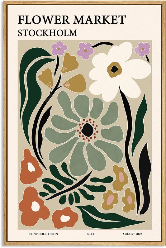 Zzuyi Framed Flower Market Wall Art,Botanical Prints,Green Flower Prints Anthropologie art for Bathroom,Aesthetic Decor-16"x 24"