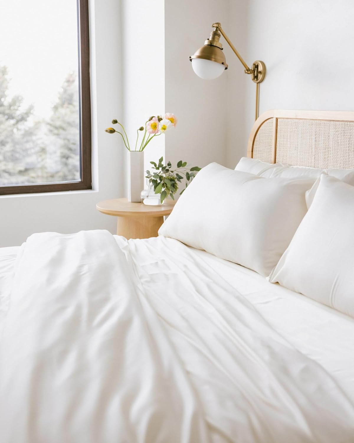 Cozy Earth Luxury Bed Sheet Set - 100% Viscose from Bamboo Fabric, Ultra-Soft & Breathable, Fits Regular & Deep Pocket Mattresses up to 20" - 4 Pieces California King Sheet Set White