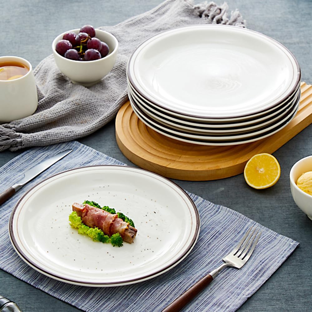 10.5-inch Porcelain Dinner Plate Set of 6 - Microwave, Oven and Dishwasher Safe, Scratch Resistant. (Classic Brown)