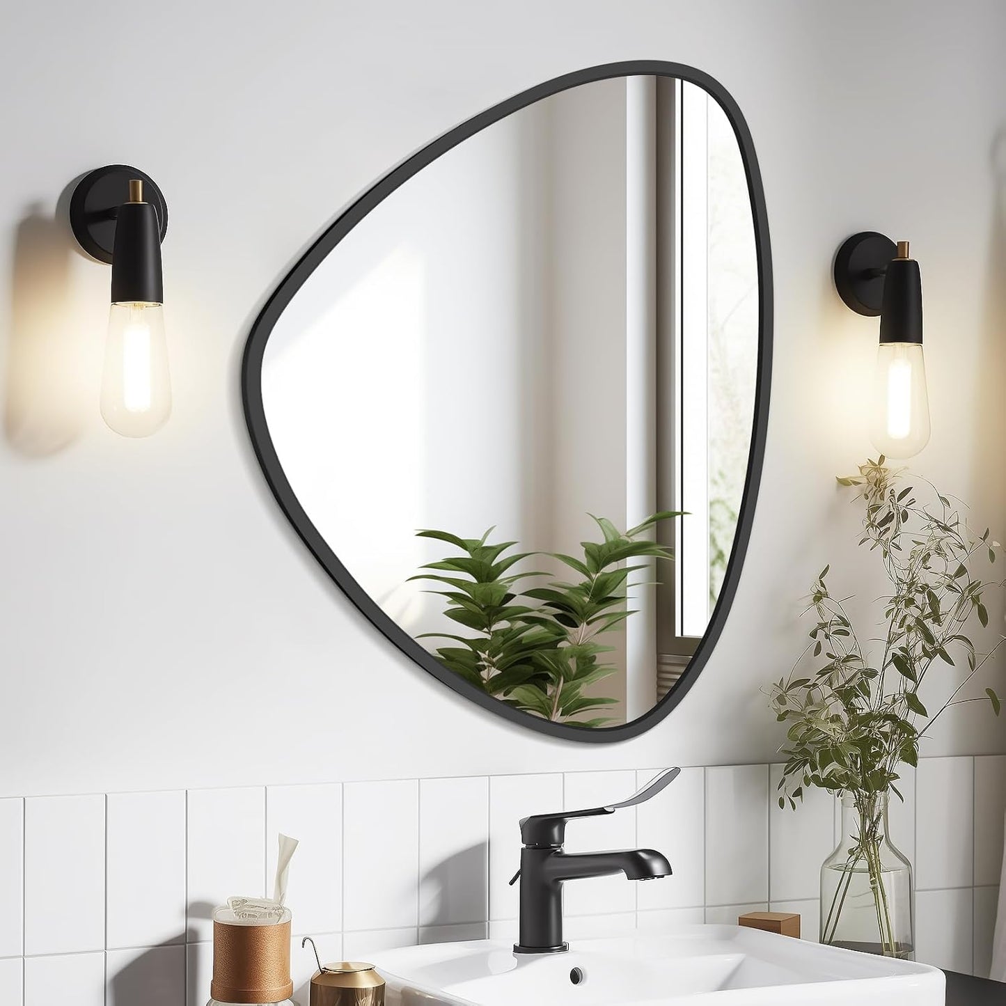 WallBeyond Asymmetrical Mirror, Irregular Wall Mirror, Wall Mirrors Decorative for Bedroom Living Room entryway Hall, Wall Mirror for mid Century Modern Decor 24" H x 19" W, Black