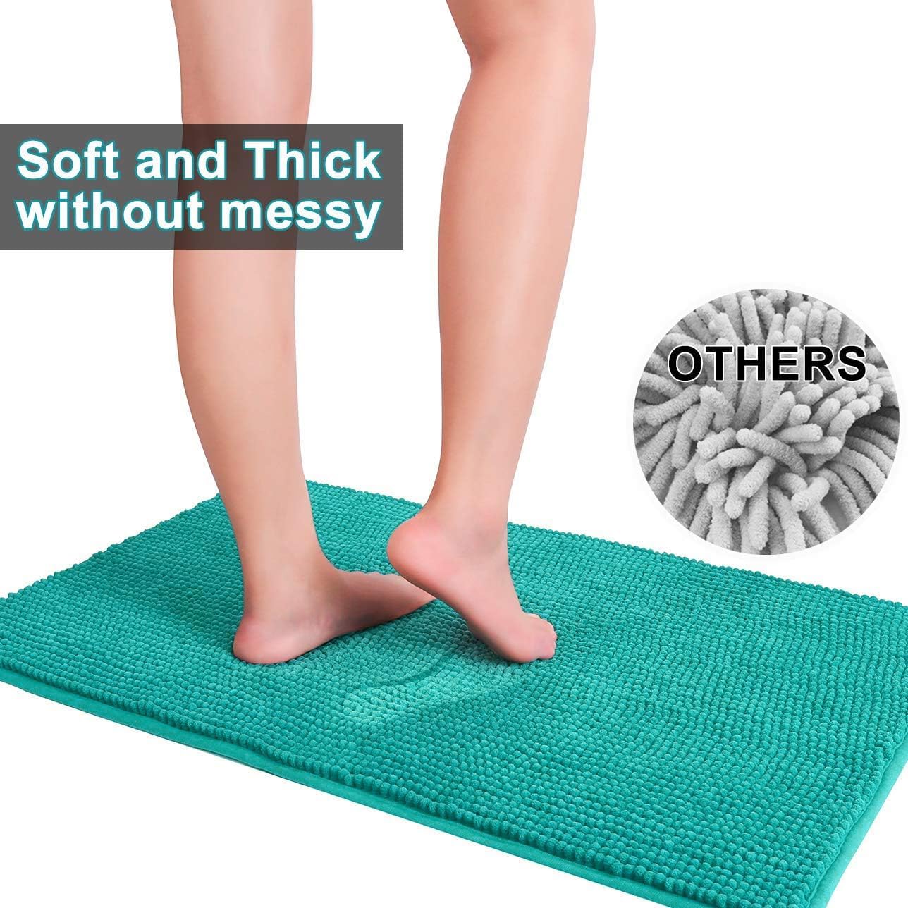 Urvoix 3 Pieces Bathroom Rugs Set, Non-Slip Chenille Bath Rug, Ultra Soft and Super Absorbent Bath Mat for Bathroom, Toilet and Tub (Teal Green)