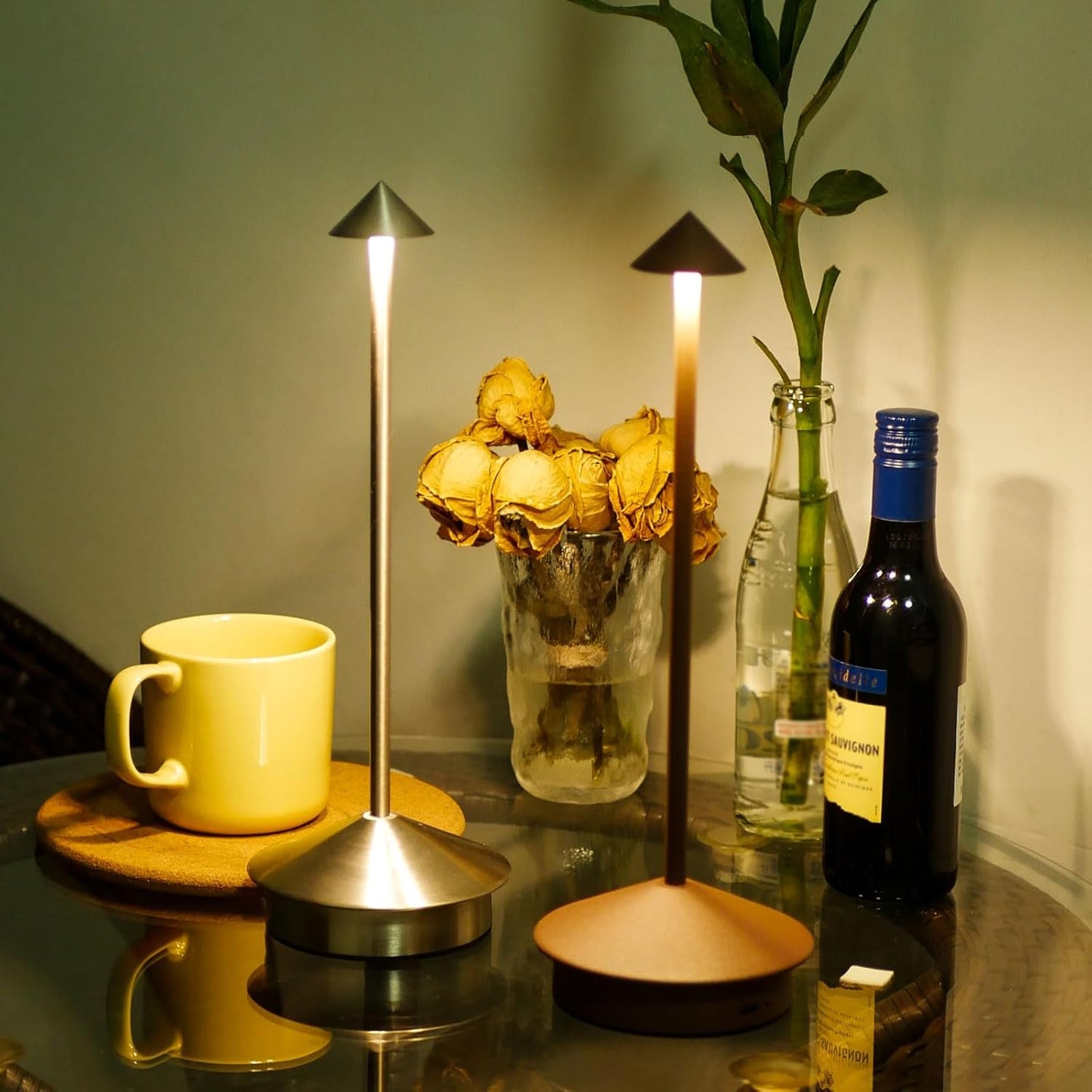 Cordless LED Table Lamp, Rechargeable 5200mAH Battery Operated Lamp for Decor, 3 Color Stepless Dimming Desk Lamps, for Restaurant, Bedroom, Outdoor Camping, Coffee Shop, Night Light