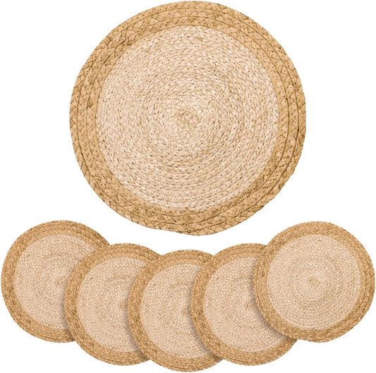 13 in Round Woven Placemats Plate Chargers Set of 6, Chargers for Dining Table Decor Boho Farmhouse Rustic Rattan Wicker Table Mats Jute Braided Place Mats Chargers for Dinner Plates
