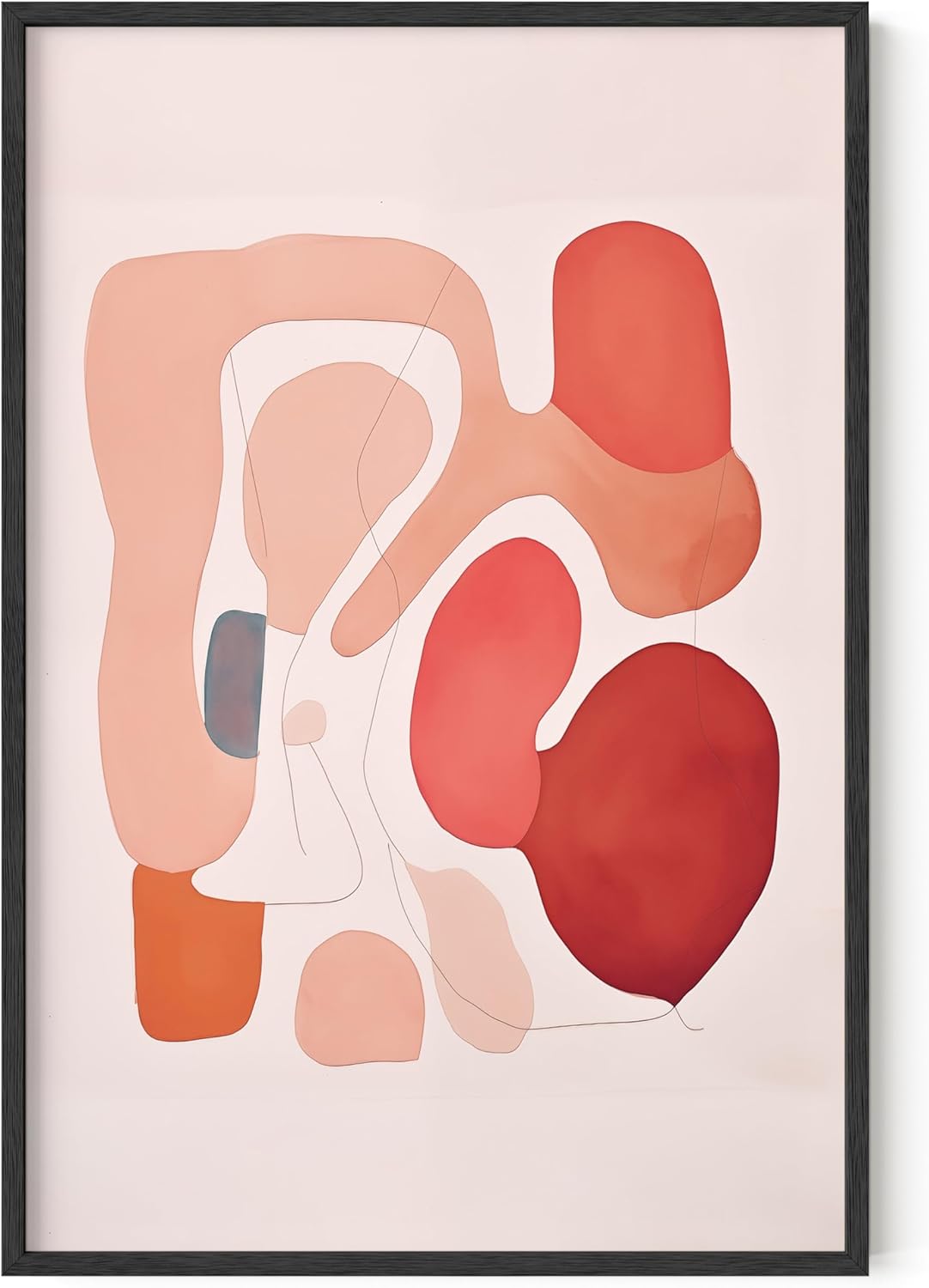 HAUS AND HUES Colorful Abstract Wall Art - Minimalist Retro Picture for Living Room Decor, Red and Pink Modern Wall Art Painting (Pink Abstract Shapes, Black Frame, 24x36)