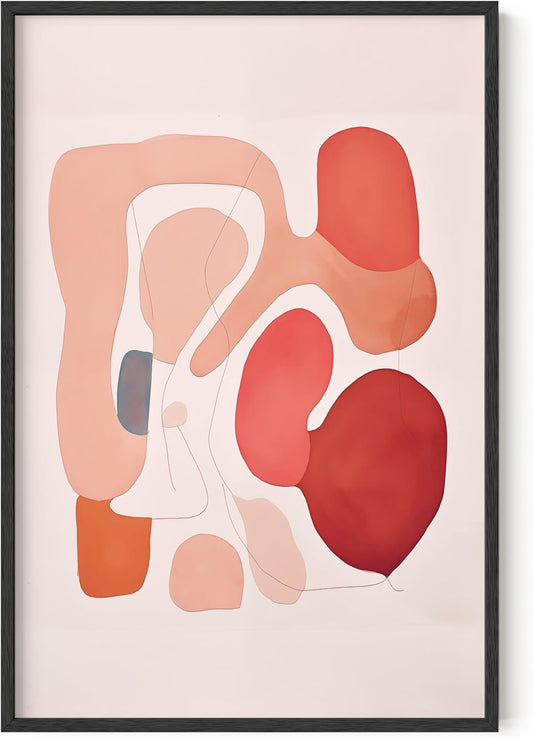HAUS AND HUES Colorful Abstract Wall Art - Minimalist Retro Picture for Living Room Decor, Red and Pink Modern Wall Art Painting (Pink Abstract Shapes, Unframed, 24x36)