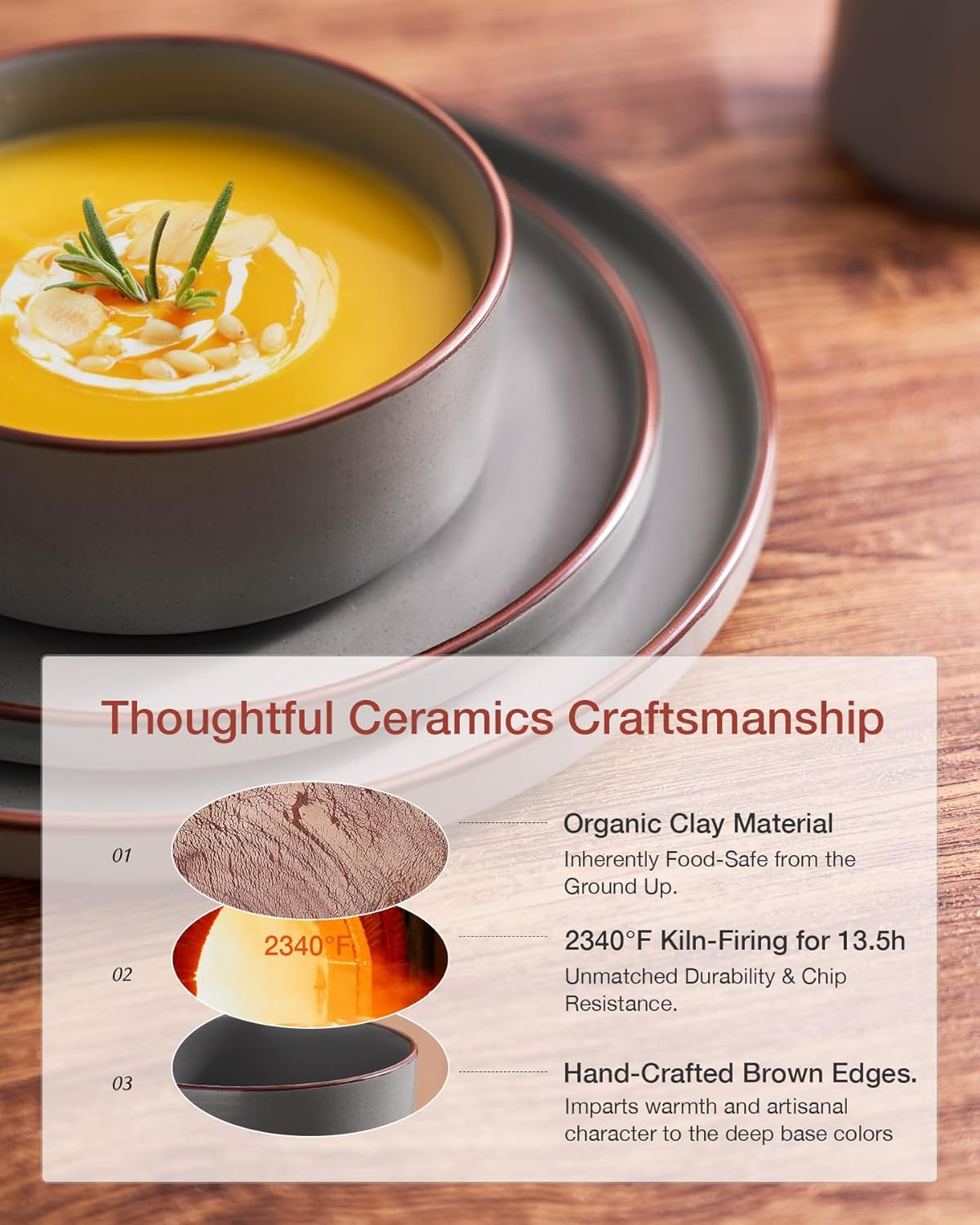 Famiware Nebula Ridge Stoneware Dinnerware Sets, Plates and Bowls Sets for 4, 12 Pieces Dishes Set, Microwave and Dishwasher Safe Kitchen Plates, Dark Gray