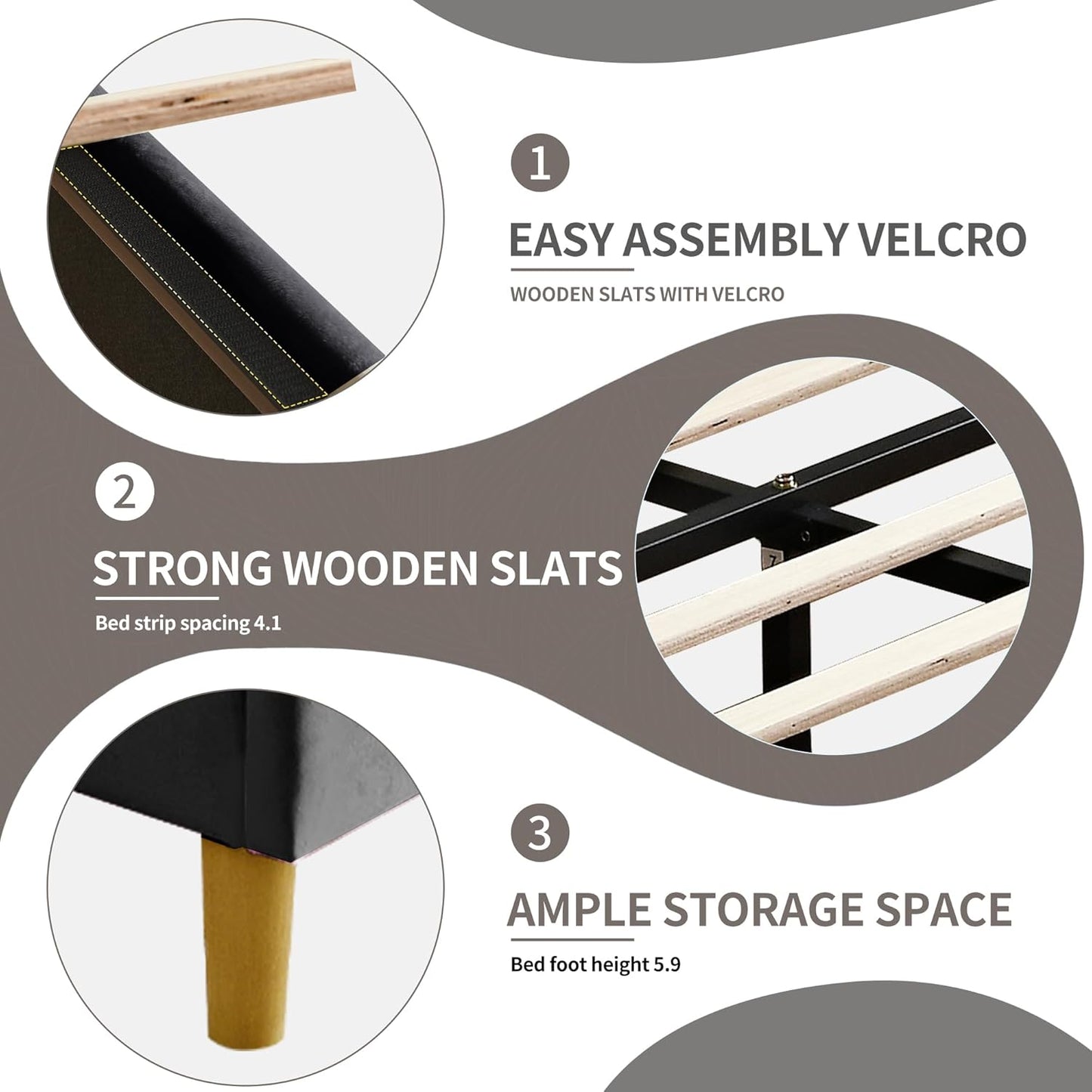 YUHUASHI upholstered Platform Bed Frame/Full Bed Frame/Modern Geometric Double-Wing Design headboard/Linen Fabric/Easy to Assemble no Noise (Black, Full)