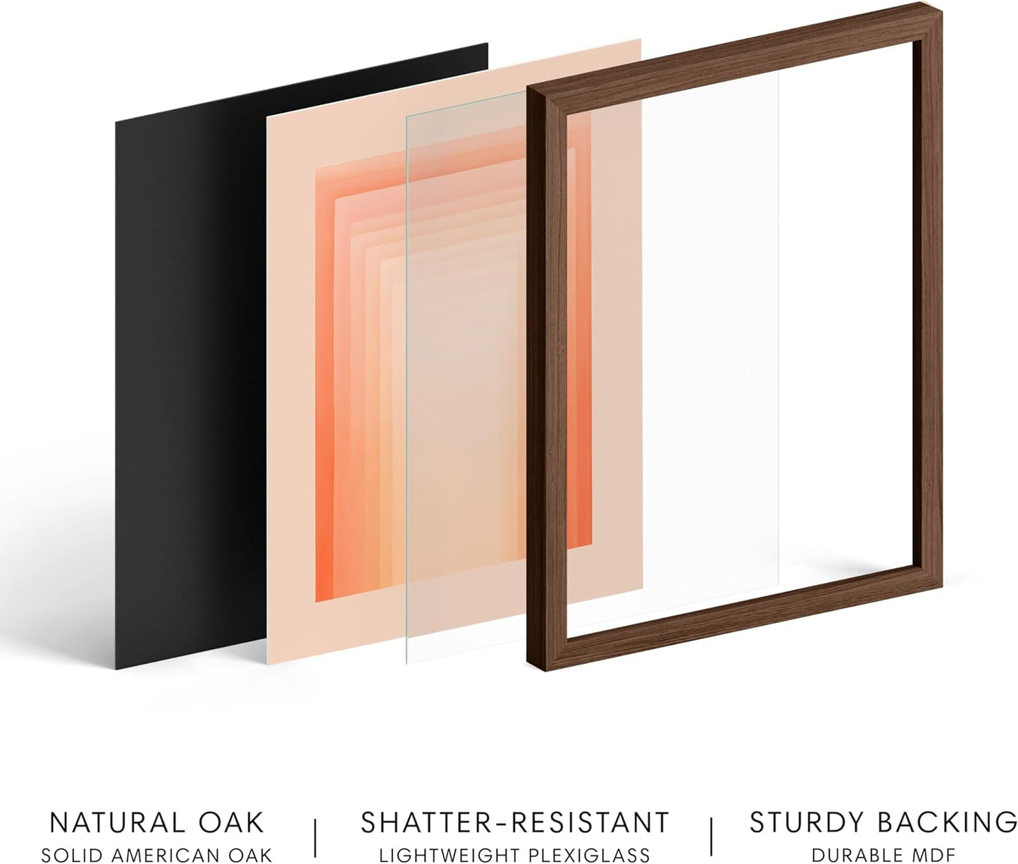 HAUS AND HUES Colorful Abstract Wall Art - Minimalist Retro Picture for Living Room Decor, Red and Pink Modern Wall Art Painting (Pink Geometric, Walnut Frame, 16x20)