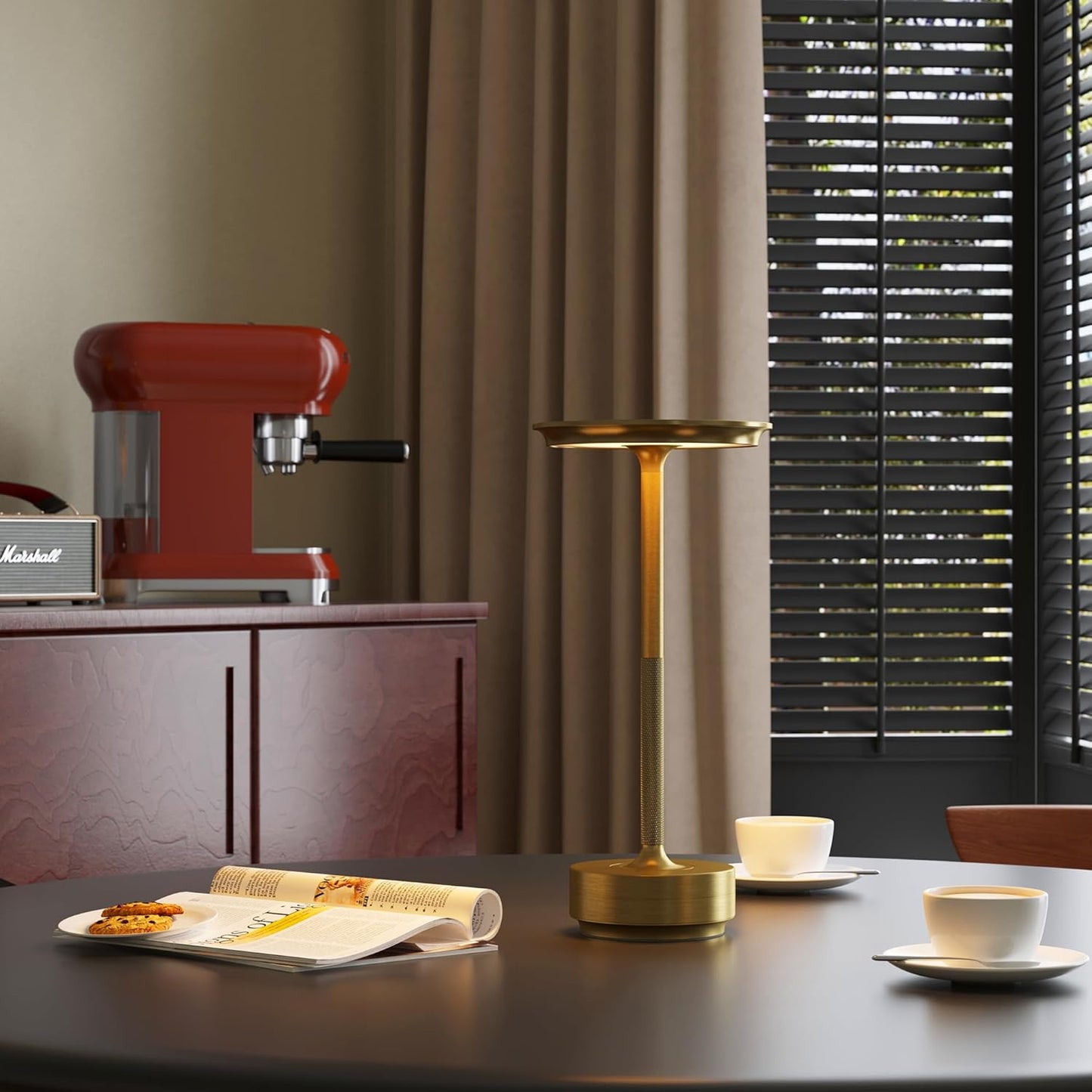 Cordless Table Lamp, LED Rechargeable Table Light with 3 Temp Settings, Stepless Dimming, 5000mAh Battery, USB-C, Memory, Aluminum Alloy, for Home, Patio, Restaurant, Outdoor. Gold