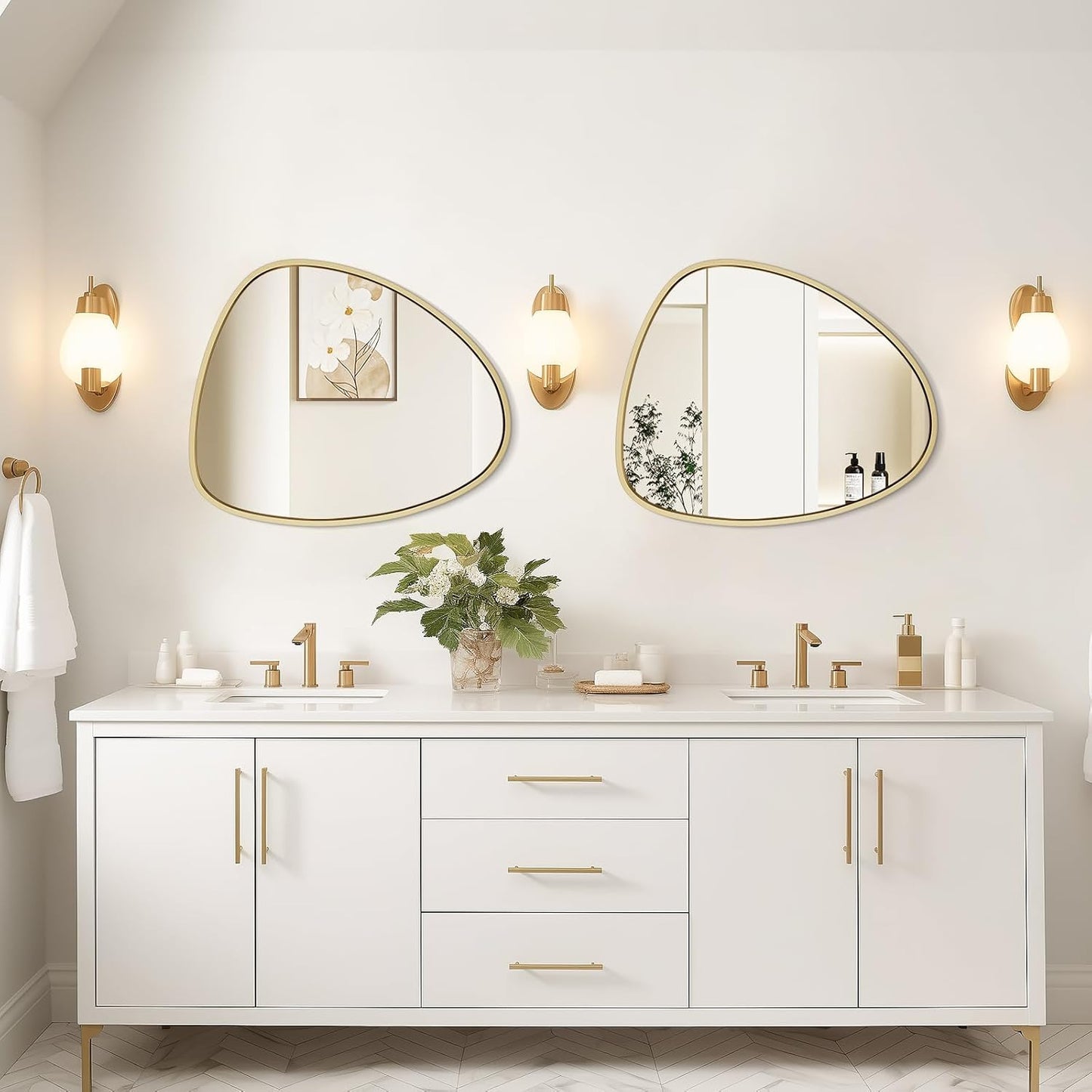 WallBeyond Asymmetrical Mirror, Irregular Wall Mirror, Wall Mirrors Decorative for Bedroom Living Room entryway Hall, Wall Mirror for mid Century Modern Decor 25" H x 20" W, Gold