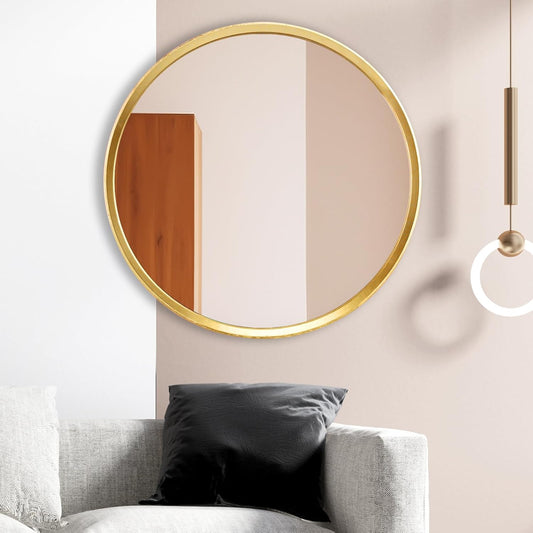 Round Mirror 24 Inch, Gold Wood Mirror, Wall Circle Mirrors, Large Wood Frame Mirror, Round Mirrors for Wall Decor, Bathroom Mirror, Nursery Mirror