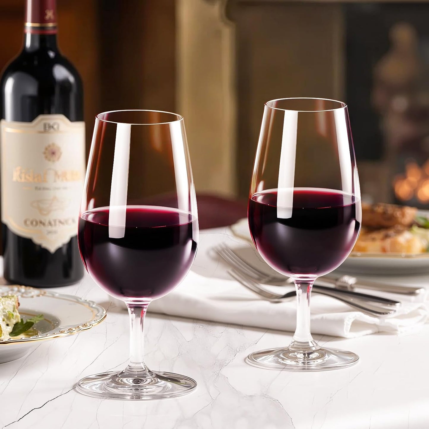 KAMMAK Wine Glasses Set of 2, 6.7 oz Hand Blown Crystal Bordeaux Wine Glasses, Thin Rim & Long Stem, Perfect for Red & White, Daily Use, Wedding Anniversary or Birthday Gift with Gift Box, Port