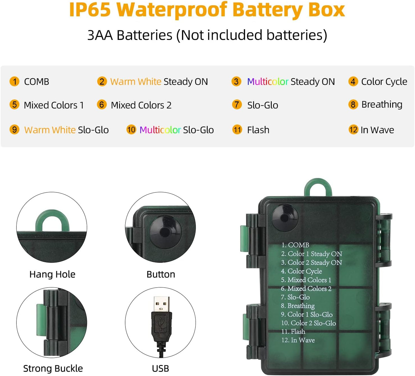 Christmas Lights 33ft 100 LED Battery String Lights with Timer Memory Function USB or Battery Powered Waterproof String Lights for Indoor Outdoor Decoration