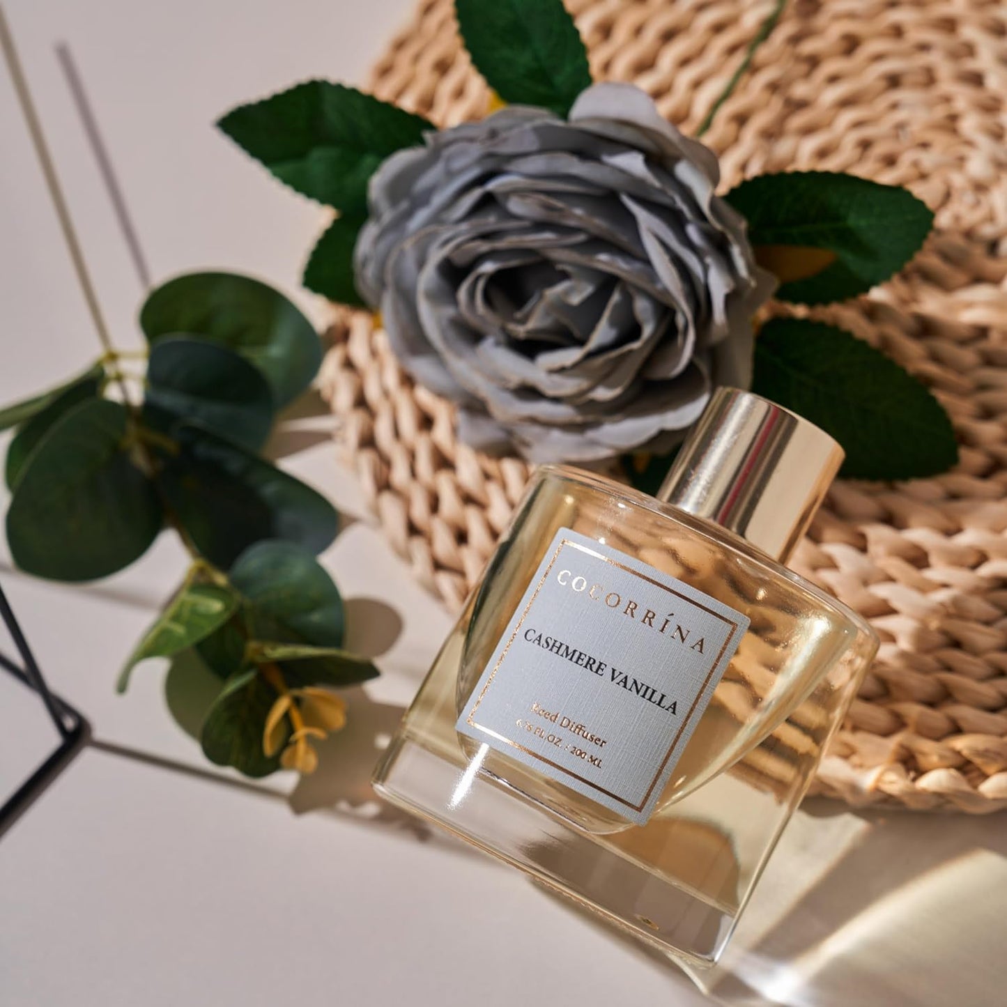 Cocorina Reed Diffuser Set, Flower Reed Diffuser Cashmere Vanilla, Scented Diffuser with Sticks Home Fragrance Essential Oil for Bathroom Shelf Decor, Living Room, Large Room, Rose/6.7 Ounce/1pack