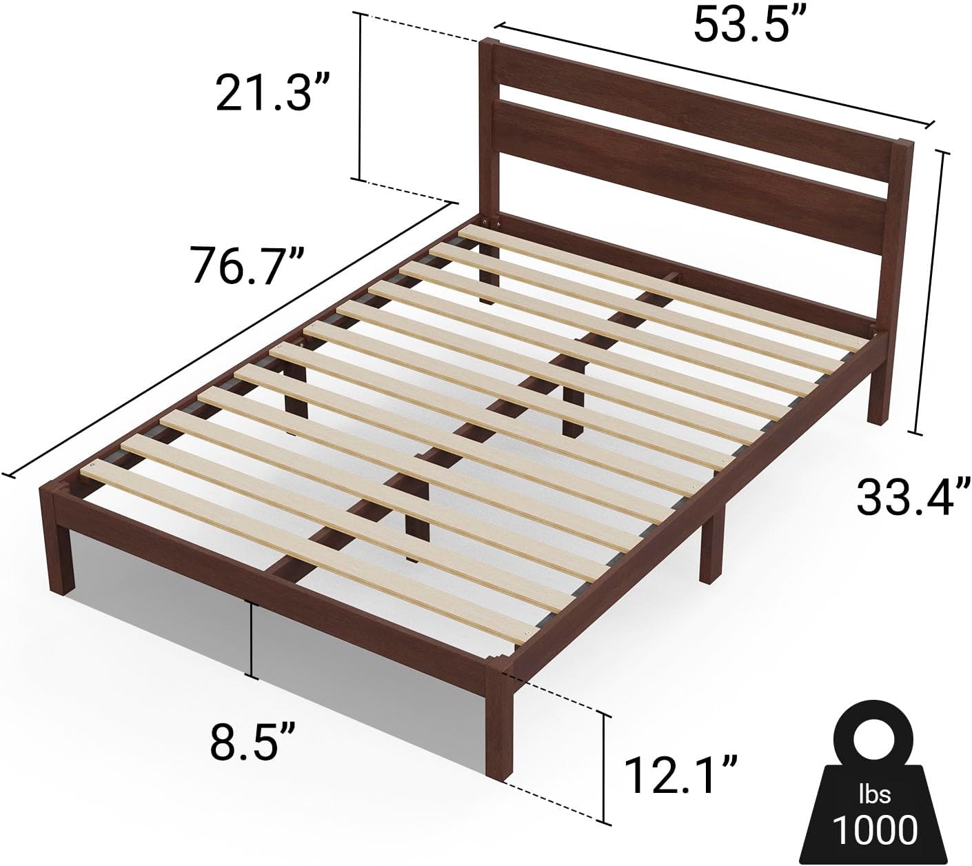 LIFEMENT Classic Wood Platform Bed Frame with Headboard, Essential, Noise Free, Under Bed Storage, No Box Spring Needed, Easy Assembly (Walnut, Full)
