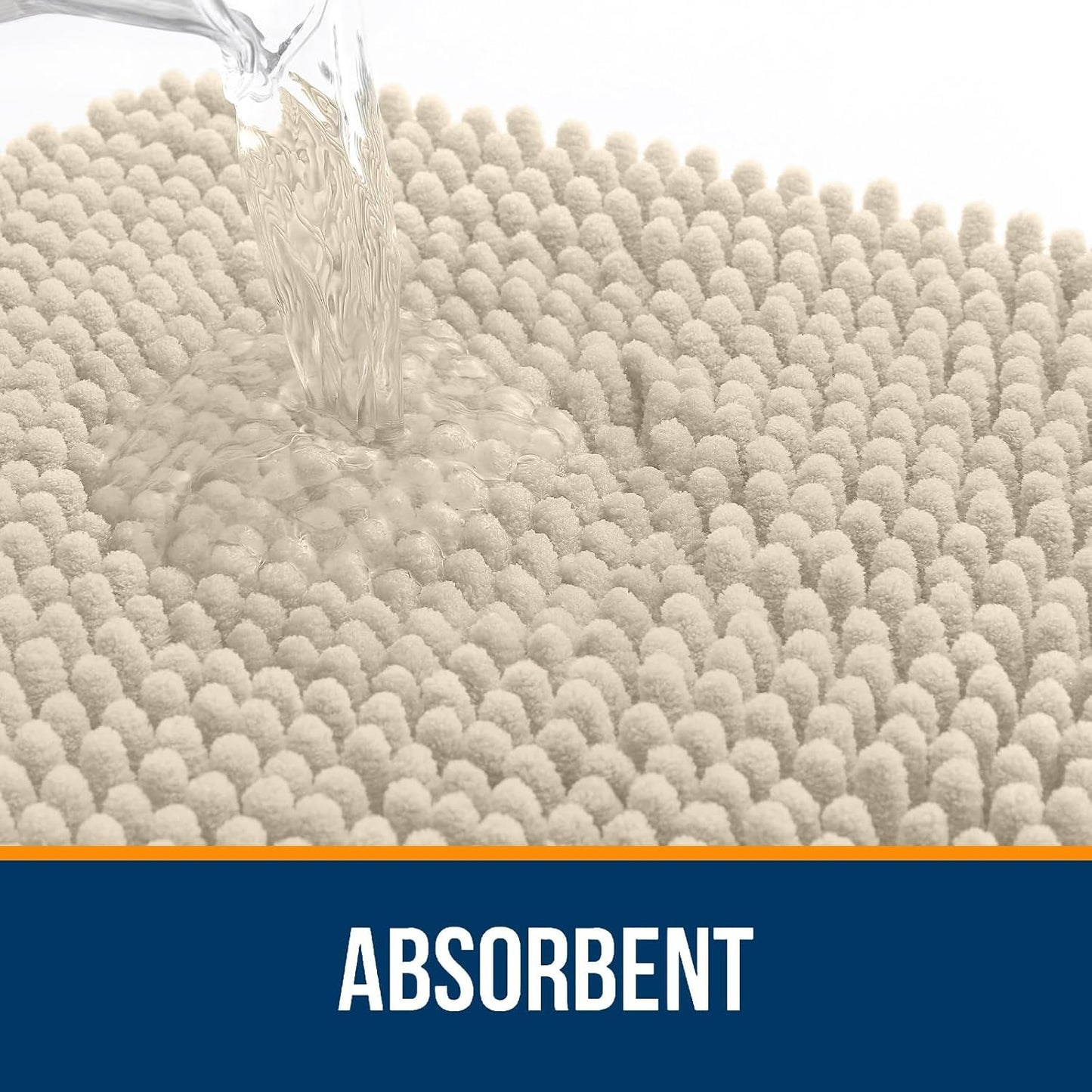 OLANLY Bathroom Rugs Sets 2 Piece, Soft Absorbent Chenille Bath Mats and U-Shaped Contour Toilet Mat Area Rug Set, Machine Washable Bath Carpet, Home Decor Accessories(36"x24"+24"x20", Sand)