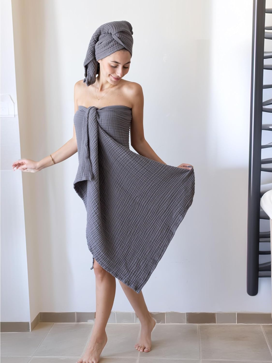 Muslin Bath Towel Pack of 2 32"x67" Inch Large Size, 100% Turkish Cotton, Thin, Soft, Quick-Dry, Lint-Free Bath Towels (Dark Gray, Pack of 2 Bath Towels)